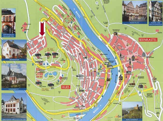 Stadtplan von Bernkastel-Kues mit Lagemarkierung des Drosselweg 3